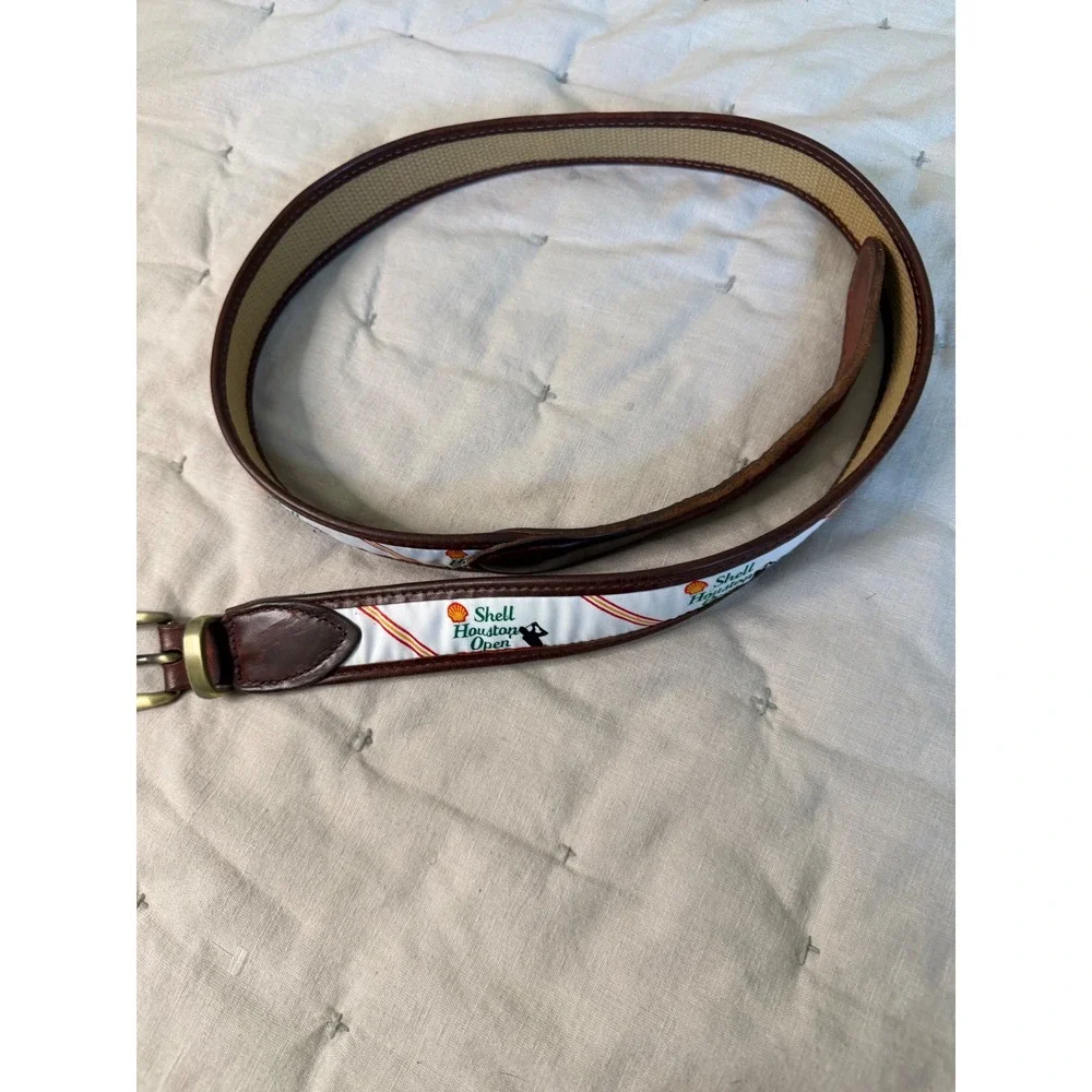 YRI Shell Houston Open Belt 8/95 Brown Leather Golf Tournament Solid Brass Sport